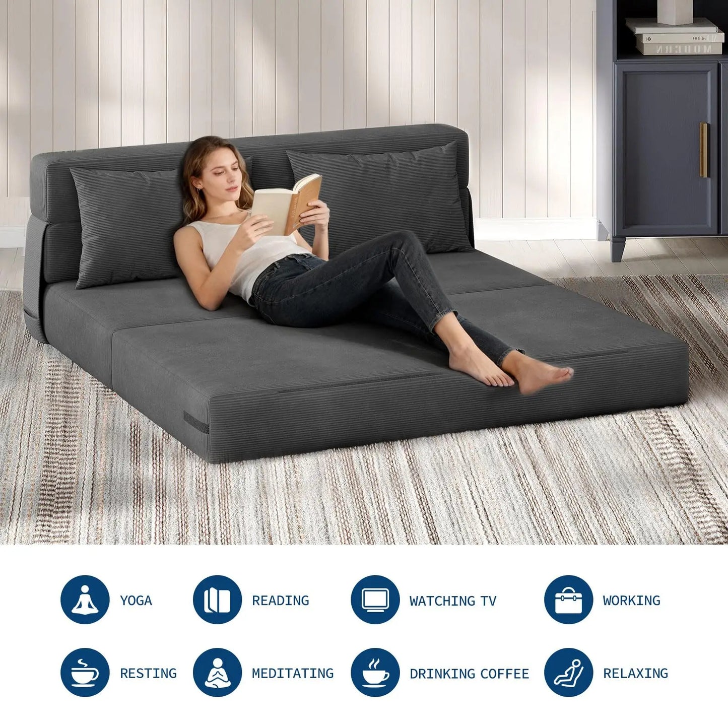 HobbyLane 4-In-1 Folding Sofa Bed With Pillow Space-Saving