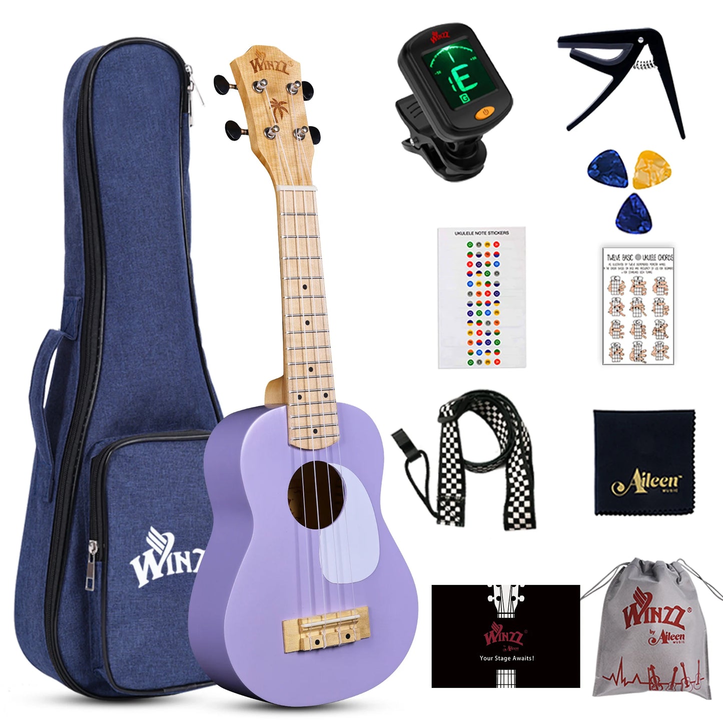 21 Inch Macaron Color Ukulele for Beginners, Full Starter Kit with Matte Finish, with Free Online Lessons