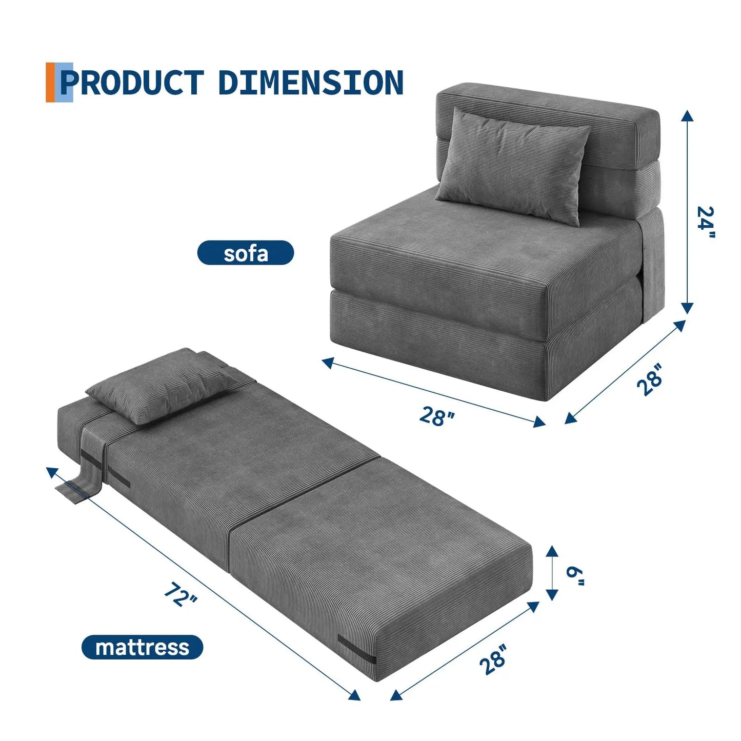 HobbyLane 4-In-1 Folding Sofa Bed With Pillow Space-Saving
