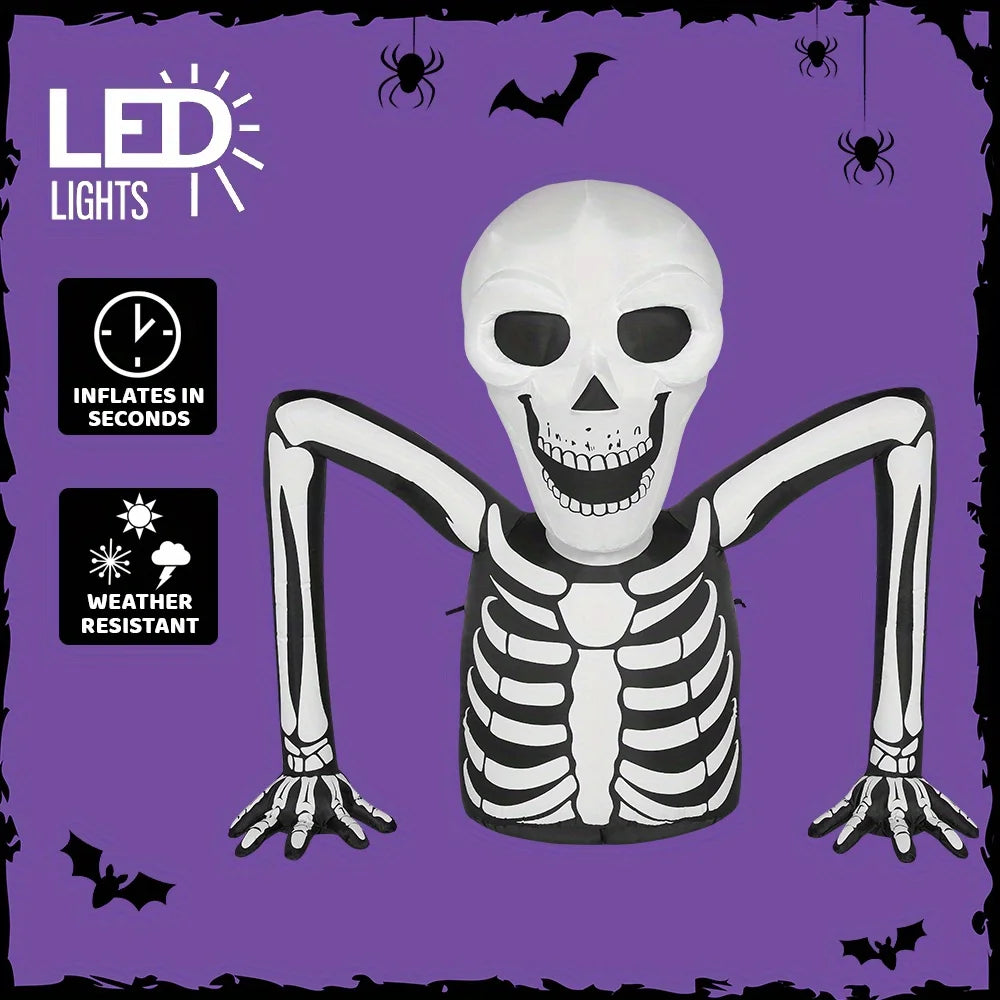 5.5 FT Long Skeleton Halloween Inflatables Outdoor Decorations Halloween Decor Blow Up Yard Decorations with LEDs Inflatable Skeleton Ground Breaker for Outside Lawn Garden Decor