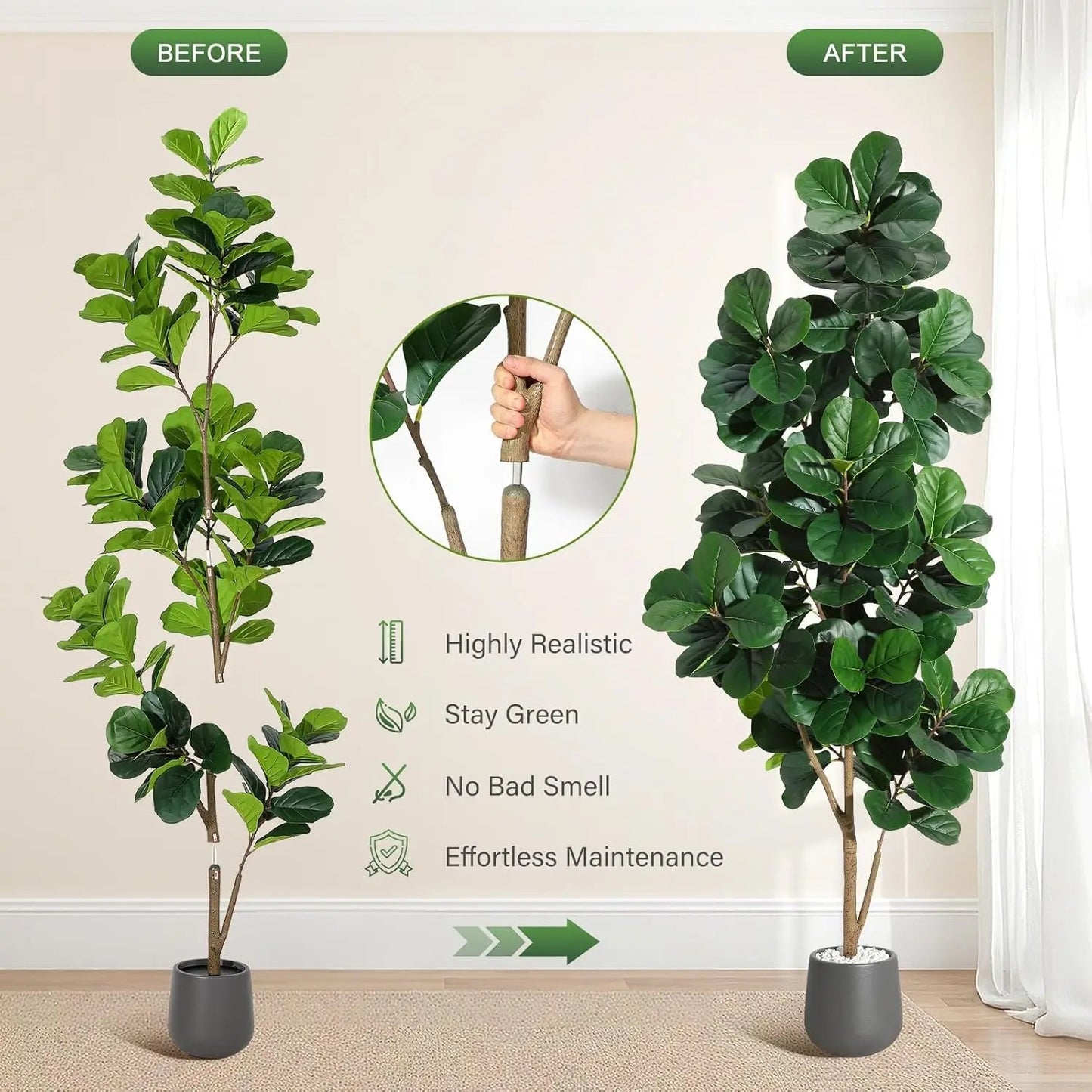 HiMISS Realistic Fiddle Leaf Fig Tree Artificial Planter Home Decor
