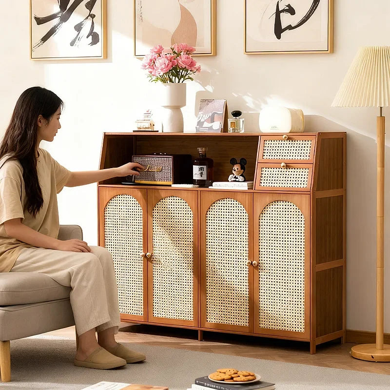 Bamboo Floor To Ceiling Bookshelf Storage Cabinet With Door