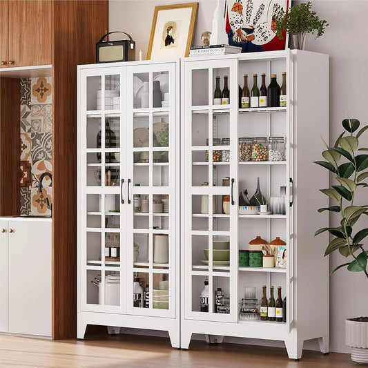 71" White Glass Door Display Cabinet for Kitchen and Dining Room, Customized