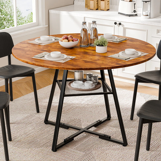 JHK 42IN to 47IN Round Dining Table for 4-6 Space Saving Kitchen Table with Dual-Tier Storage Pedestal Metal Frame Circle Dinner Table for Home Apartment