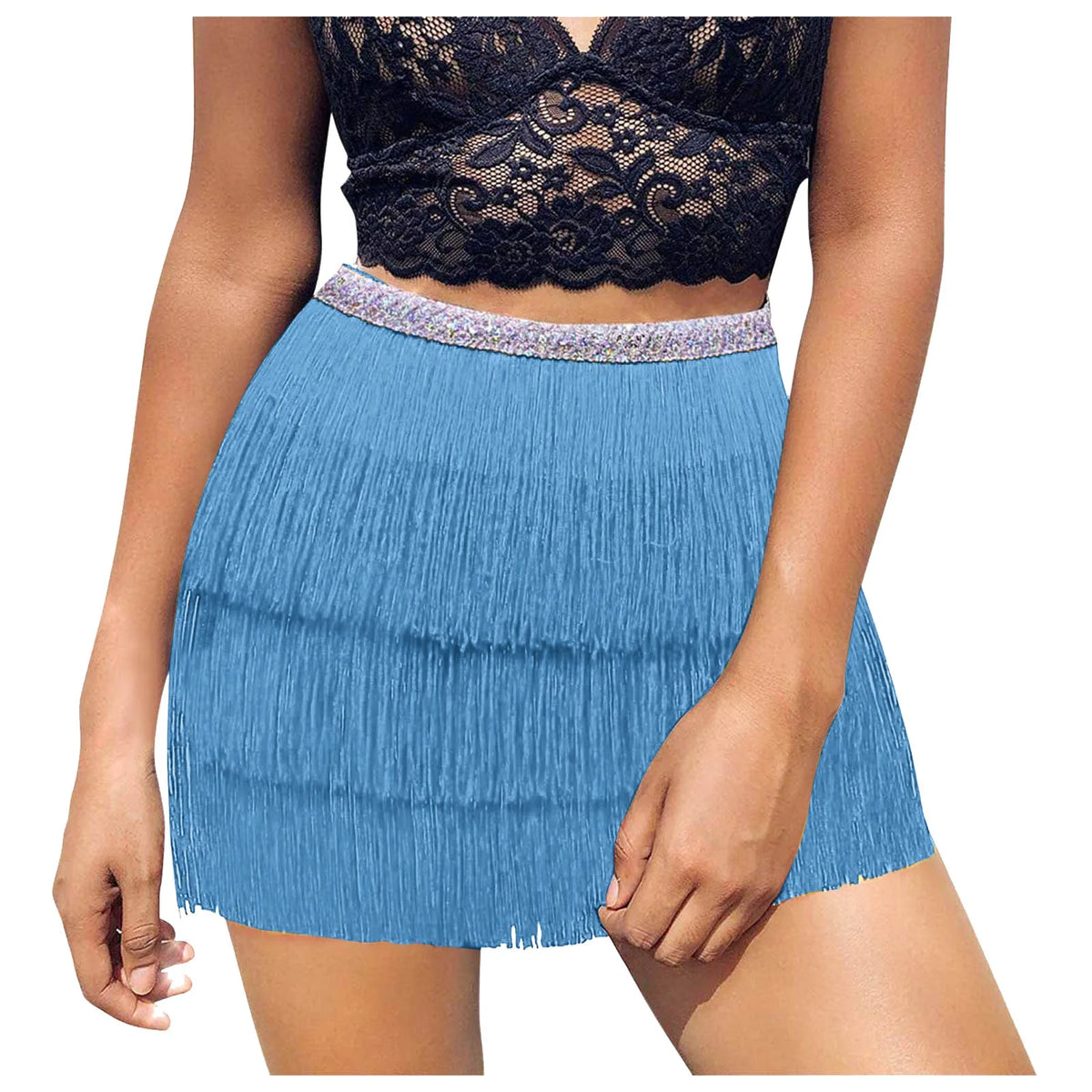 ZOMAXIUJEE Womens Sequin Tassel Belly Dance Hip Wrap Skirt