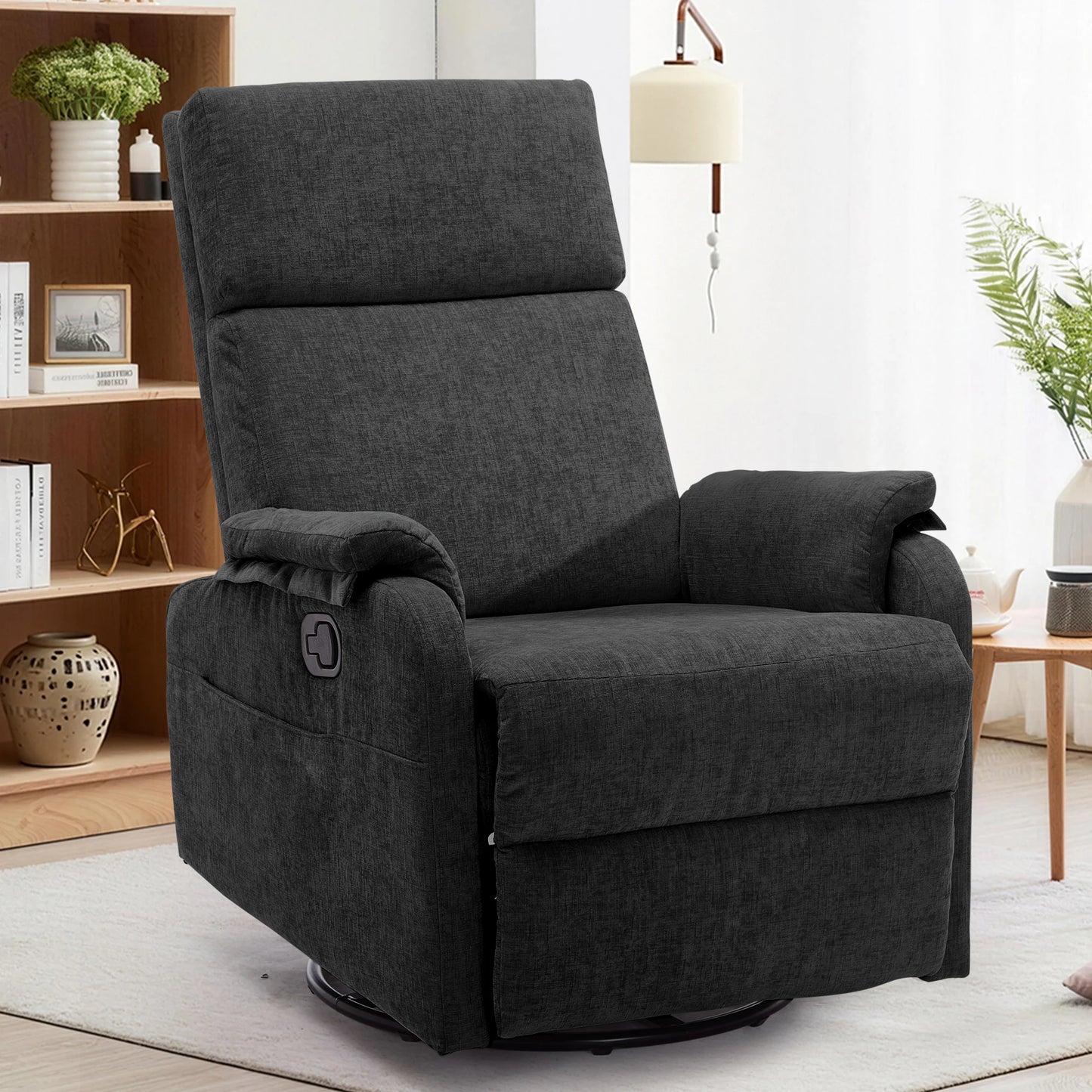 Korser Adult Ergonomic Manual Rocking Recliner Chair, Modern Minimal Fabric Adjustable Armchair with USB and Type-C Charging Ports