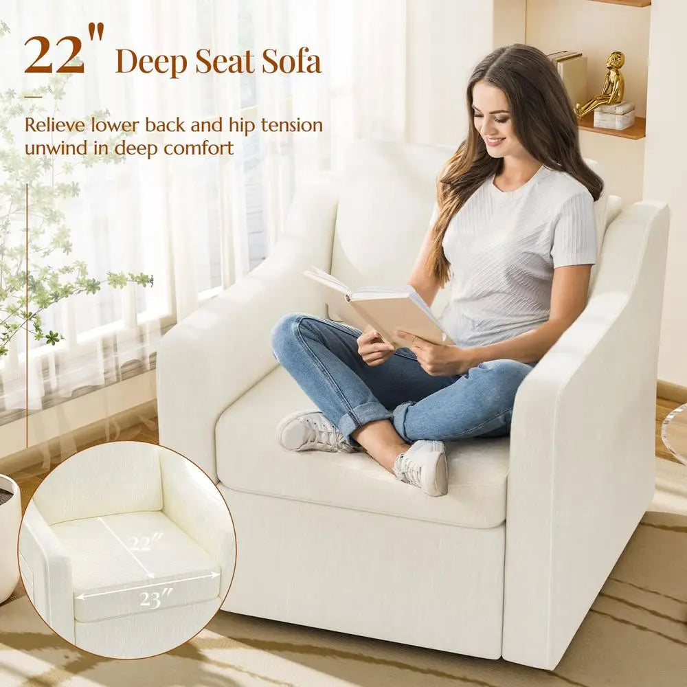 360° Swivel Accent Chair Set o 2, Large Comy Reading Chairs, Square Single-Seat Armchair Upholstered Soa or Reading, Nursery, Li