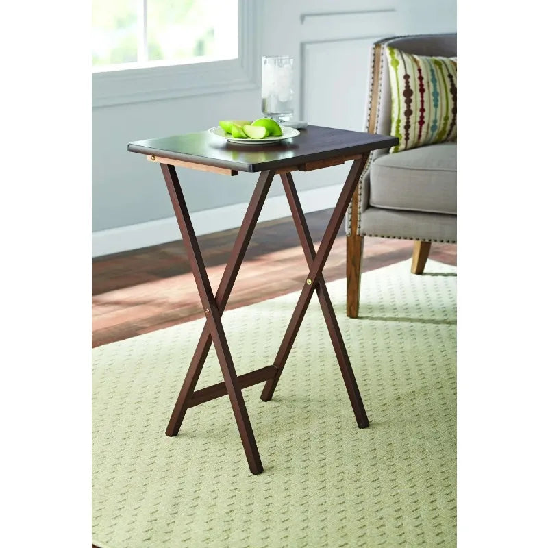Folding TV Tray Table, Rubberwood, Walnut, 19" x 14.5" x 26", Indoor, 1 Piece