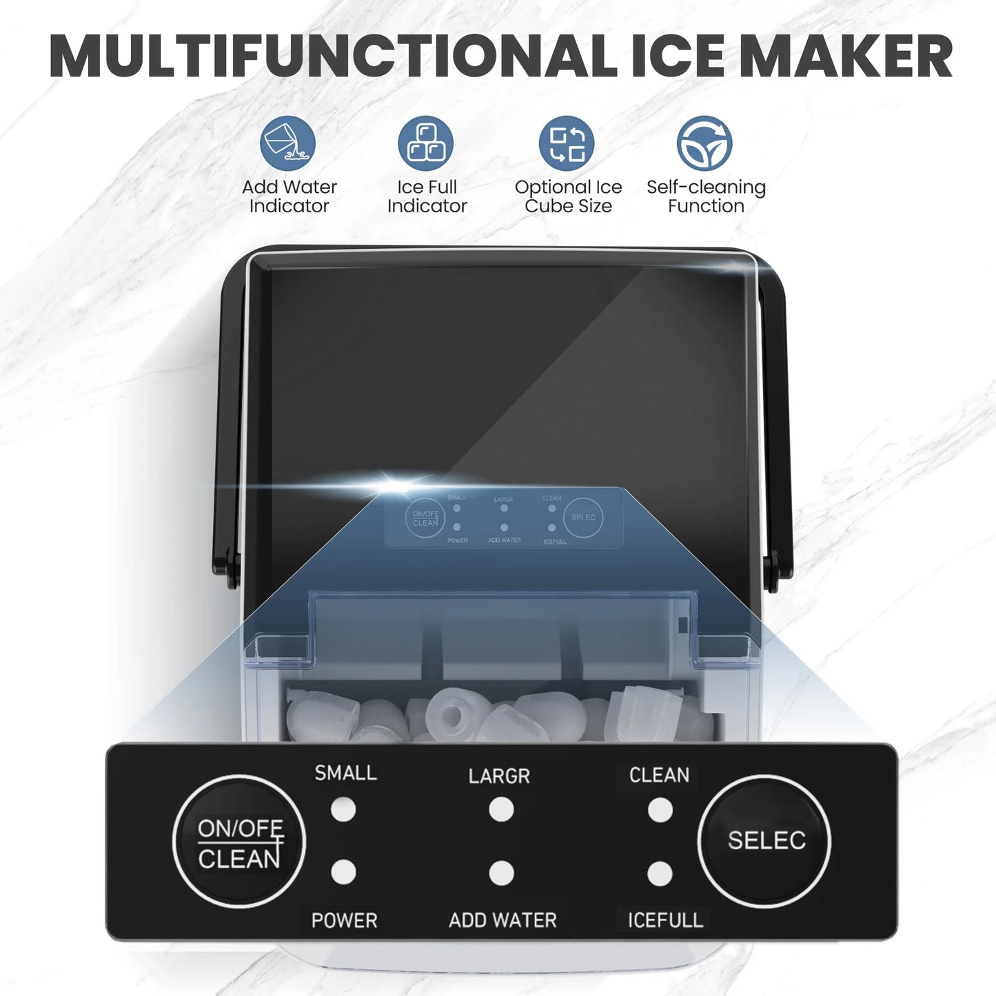 JHK Portable Ice Maker Countertop Bullet Ice 9 Cubes