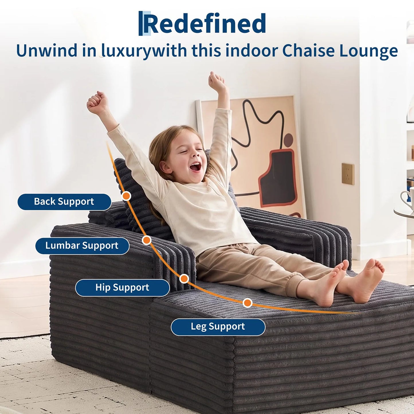 HobbyLane Cloud Chaise Lounge Sofa With Wide Armrests And Pillow
