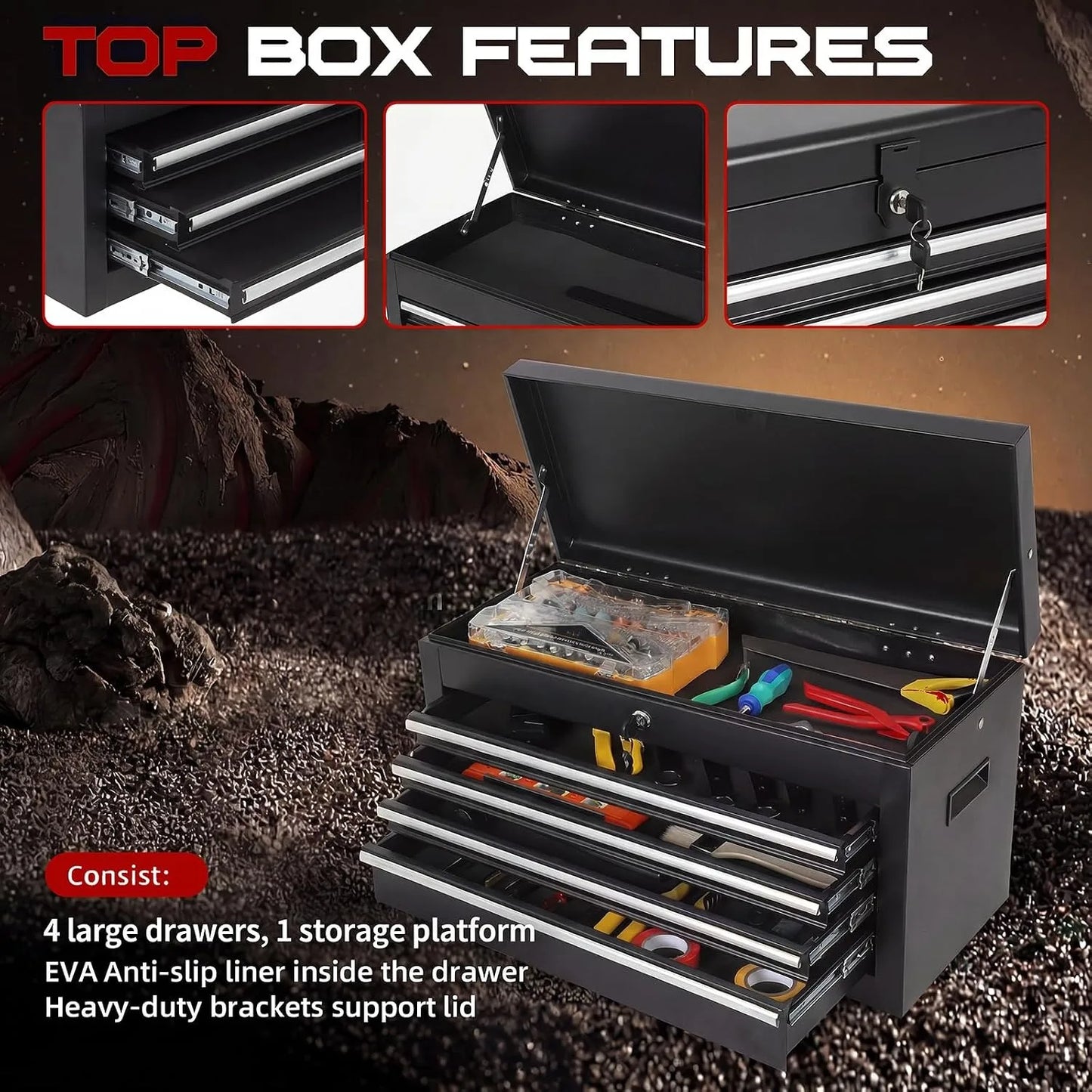 5 Drawer Rolling Tool Cabinet with Lockable Detachable Tool Box, Mobile Steel Tool Storage Organizer with Swivel Wheels, Garage Workshop Mechanic Storage Cart