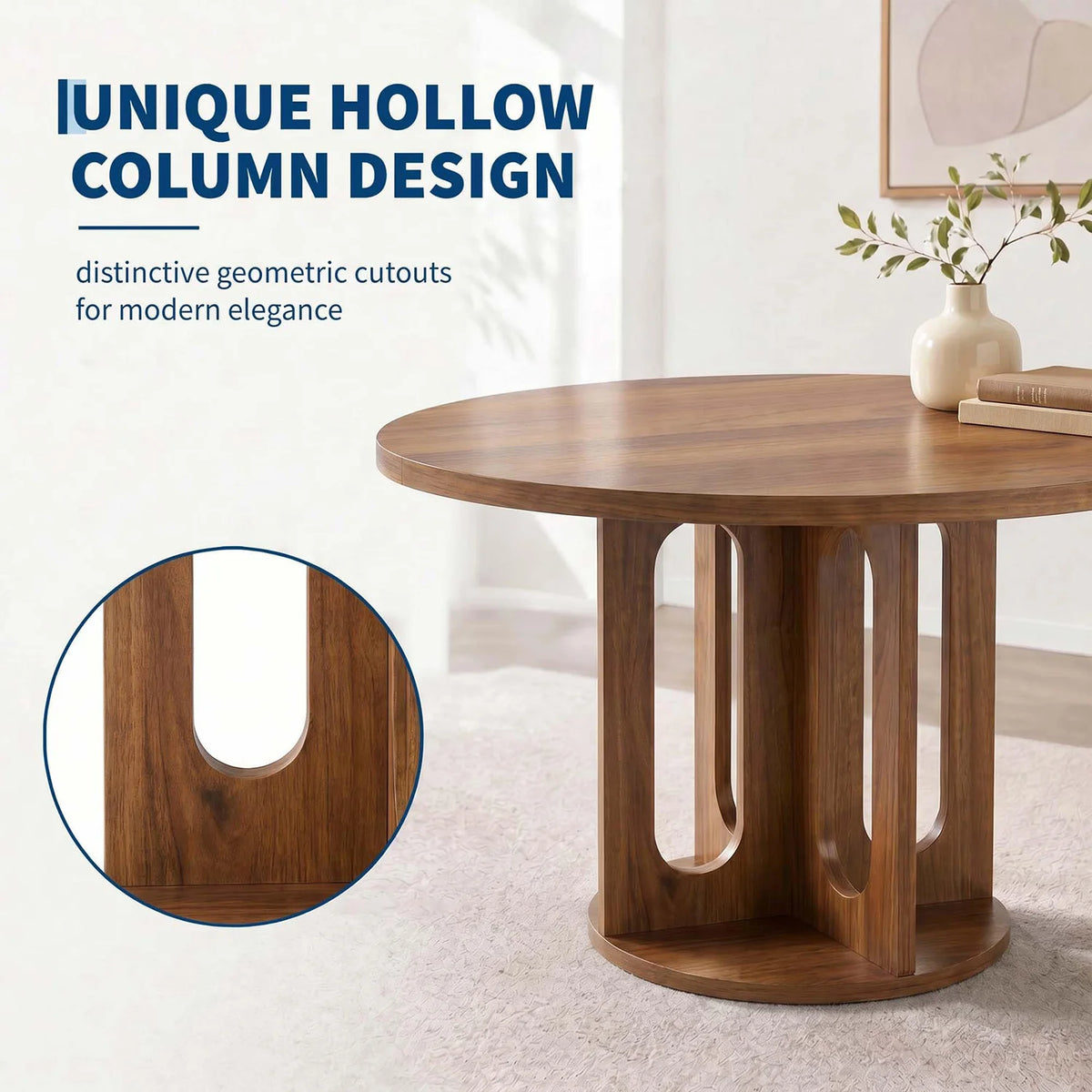 HiMISS Modern Round Dining Table With Open Arch Pedestal Base