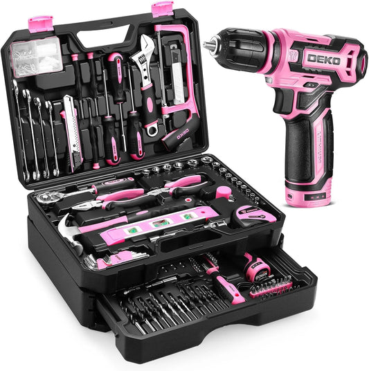 DEKO 12V Cordless Drill and Mechanic Tool Set with Storage