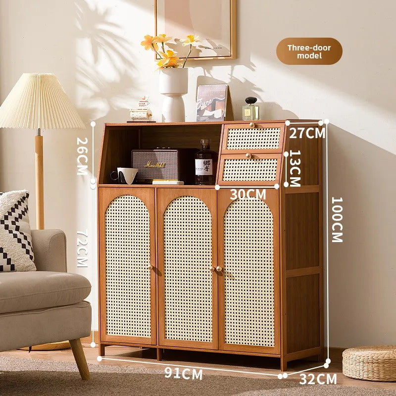 Bamboo Floor To Ceiling Bookshelf Storage Cabinet With Door