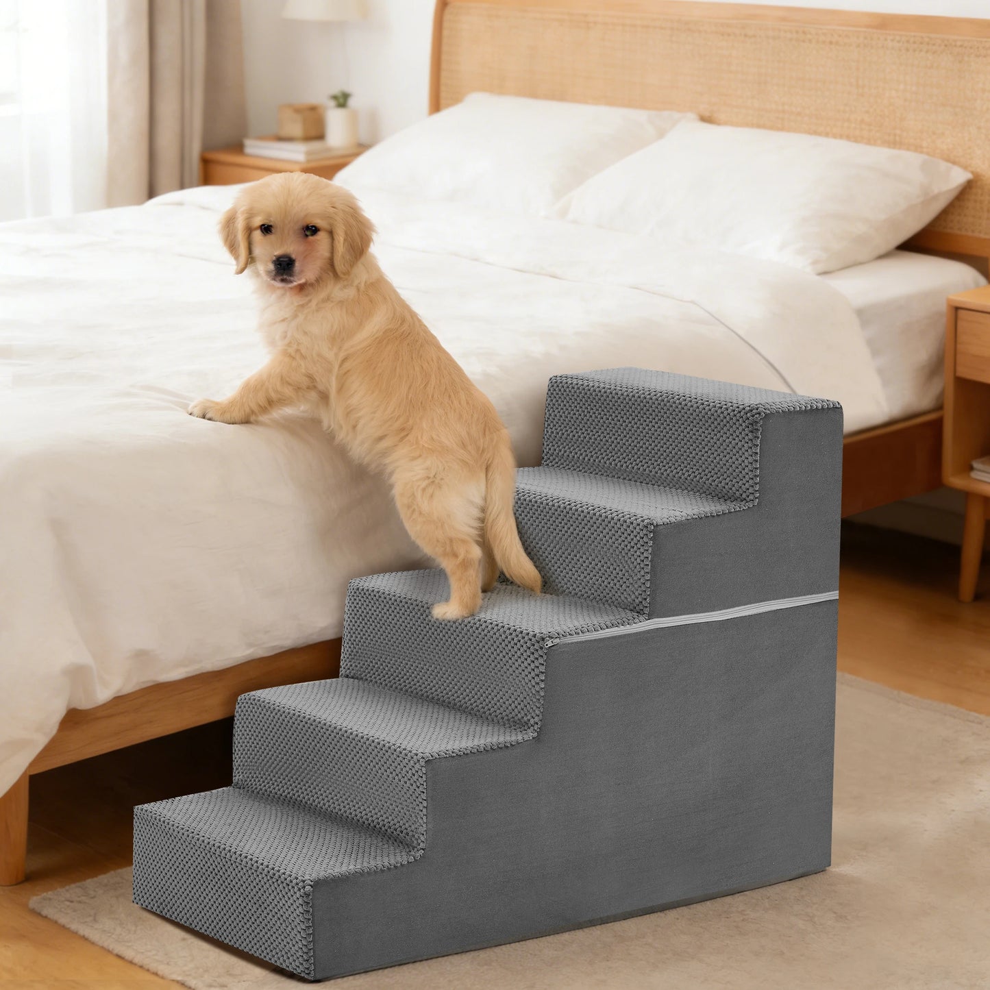 JHK 3-5 Step Angled Foam Dog Stairs For Small Dogs