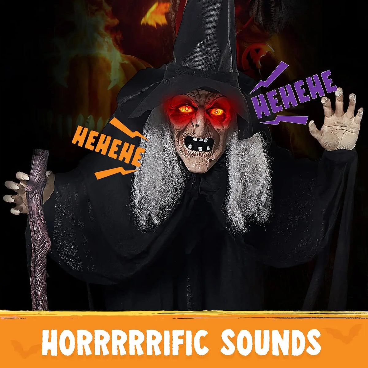 Joyfy Animated Witch With Cane Halloween Prop Lights And Sounds