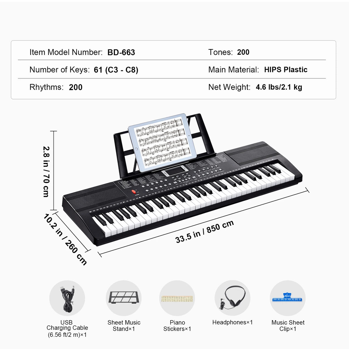 SucceBuy Portable Digital Piano With Multiple Tones And Rhythms