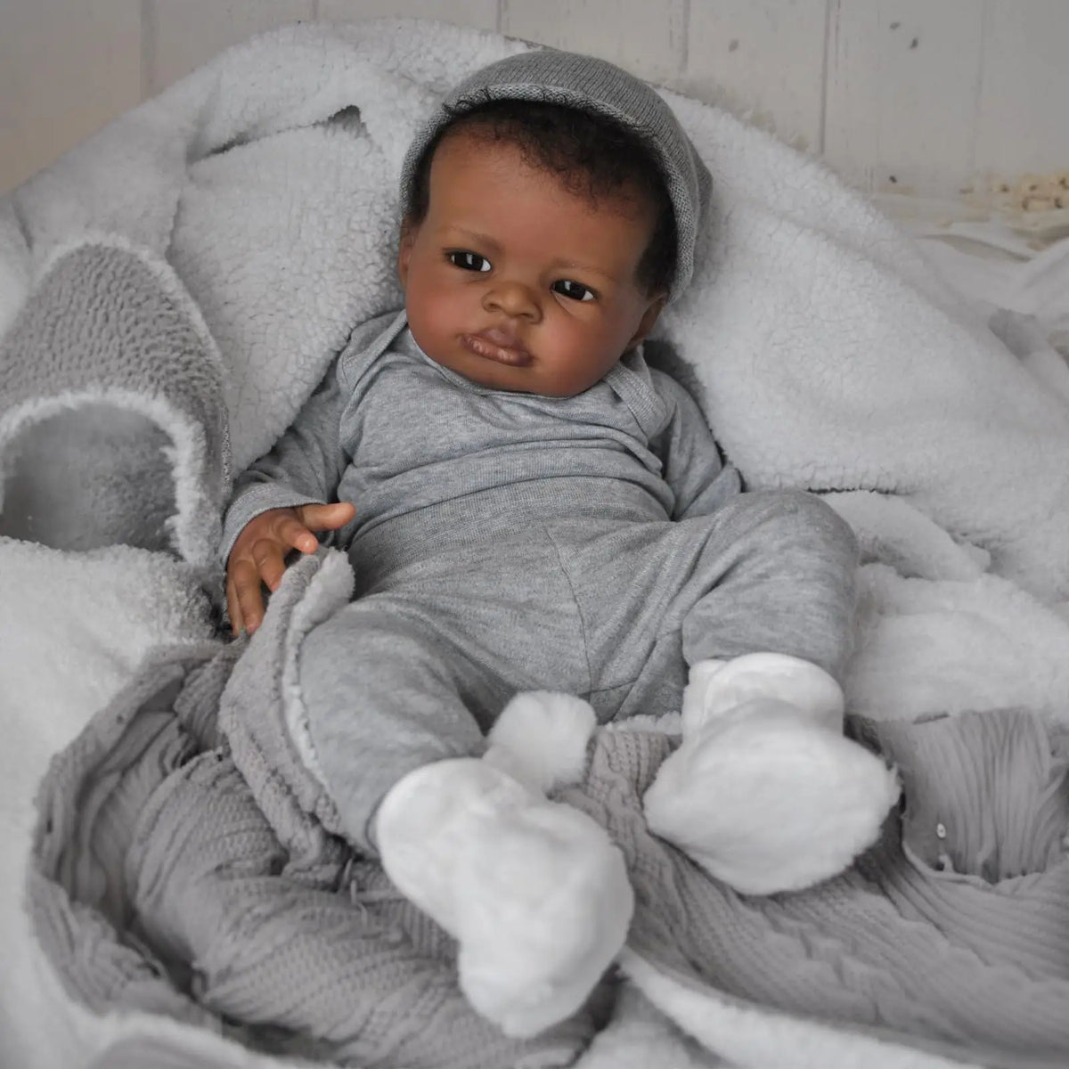 Risbecko Lifelike African American Reborn Baby Doll Soft Cloth Body