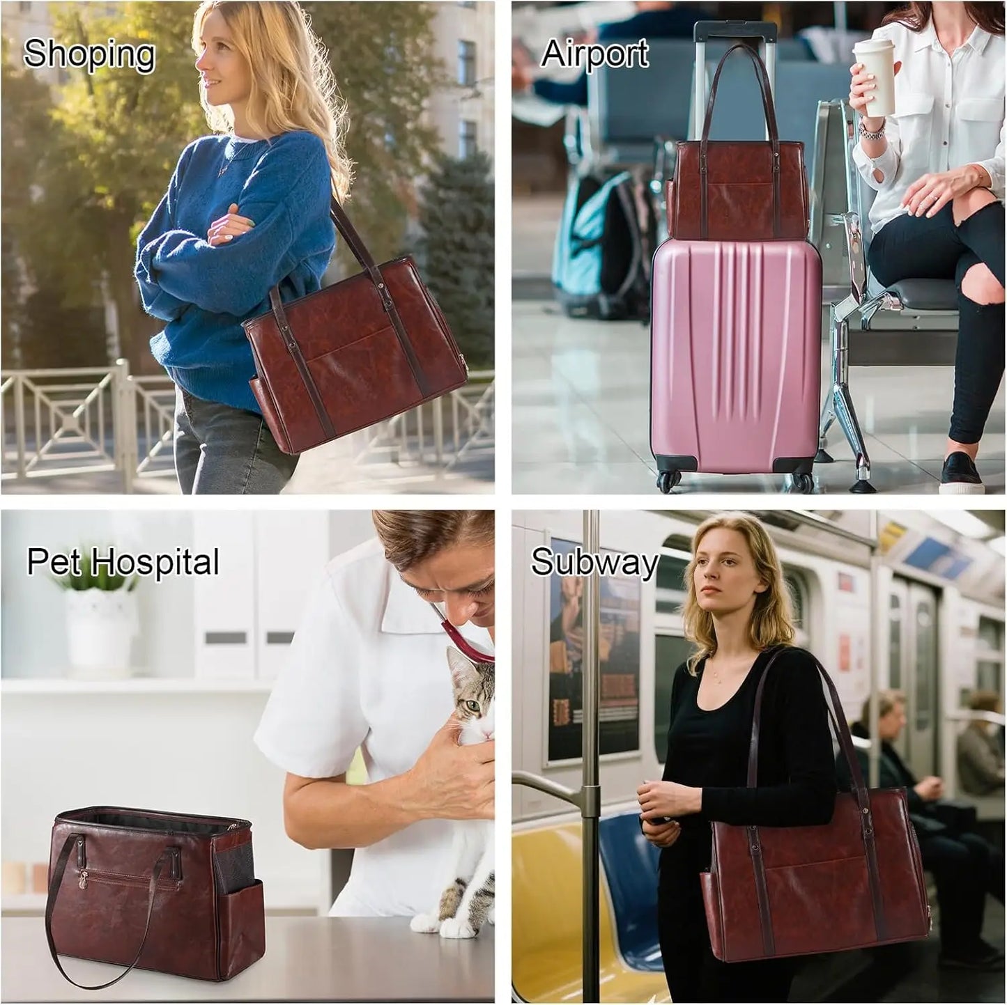 Soft Sided Pet Carrier Tote Bag, Airline Approved Dog Cat Carrier Purse with Pockets Coffee