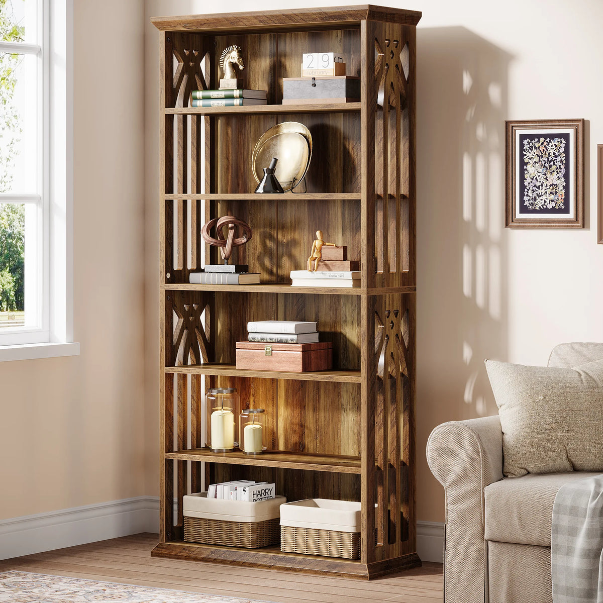 Tribesigns Six Tier Freestanding Wooden Bookcase With Display Shelves