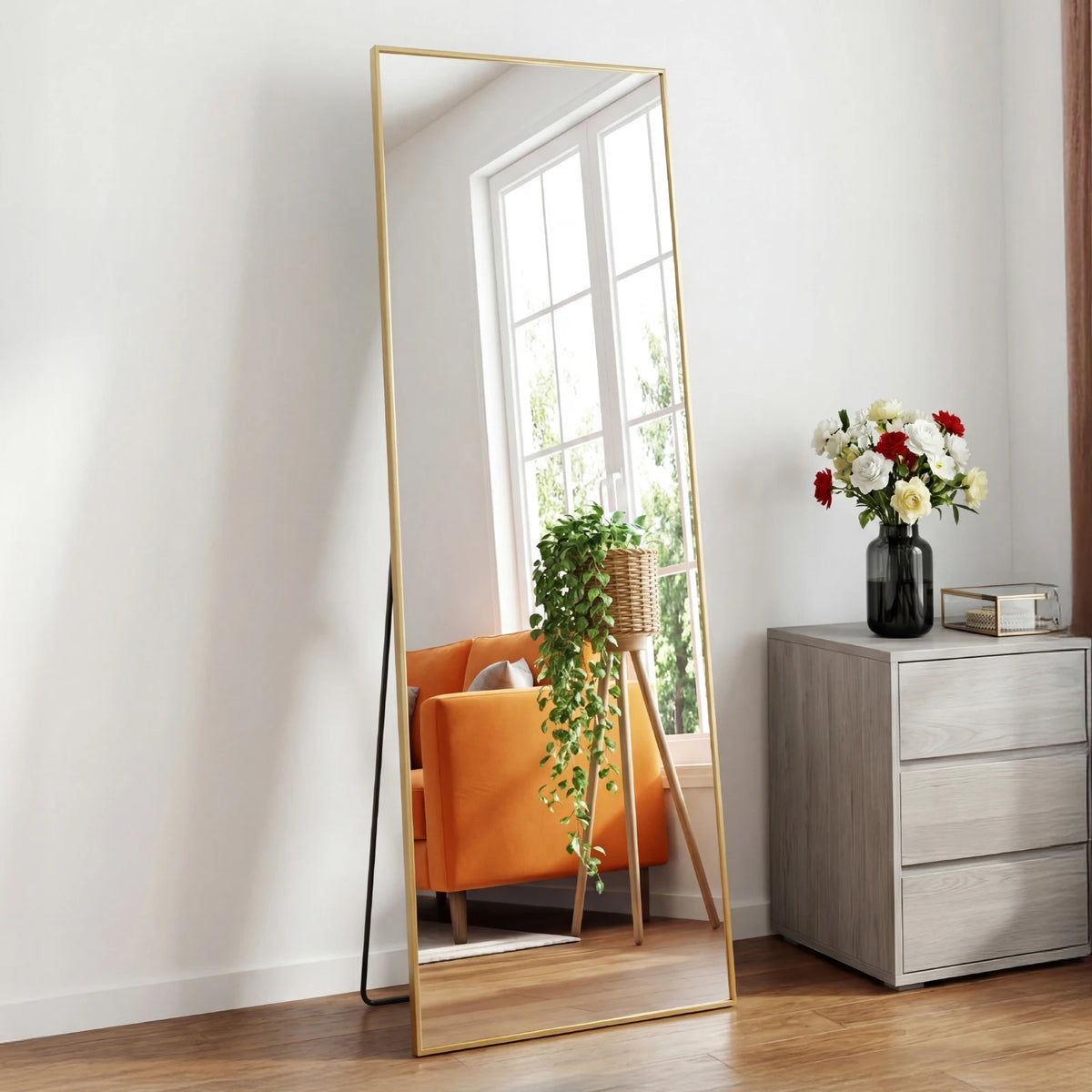 JHK Arched Full Length Floor Mirror With Stand For Bedroom