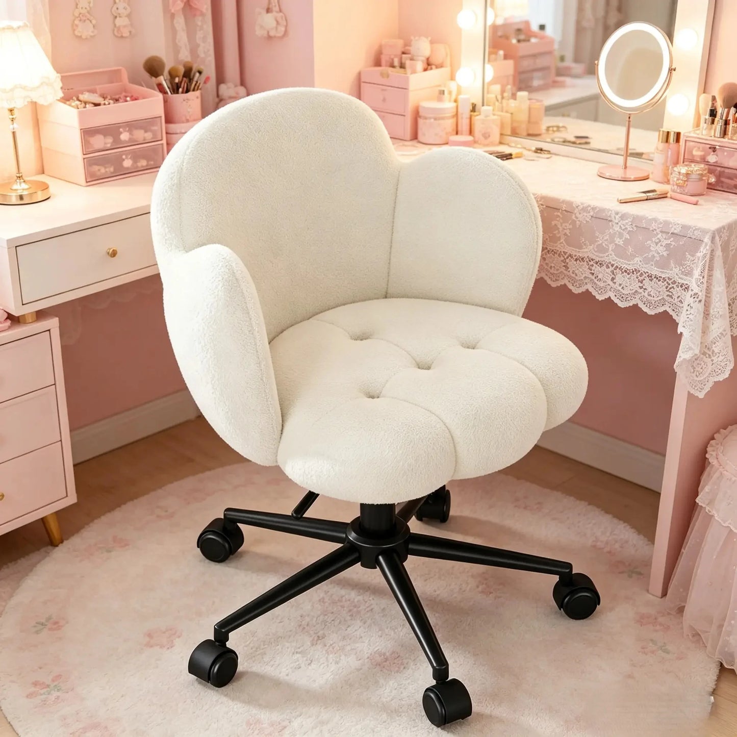 EnHomee Petal Vanity Chair With Wheels 360 Degree Swivel Desk Chair