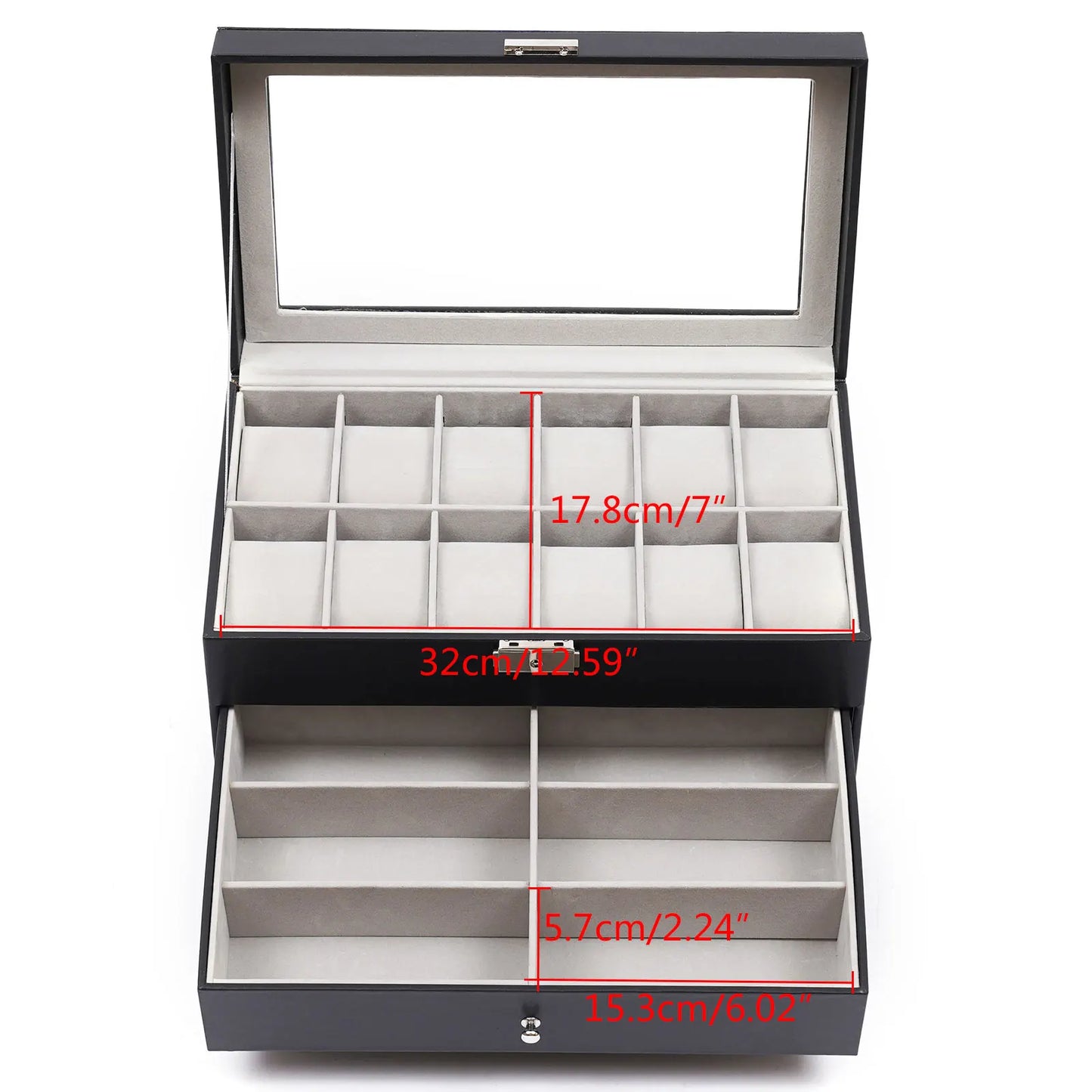 12 Compartments Watch Storage Display BoxGlasses Case, Jewelry Box Organizer Watch Showcase Soft PU