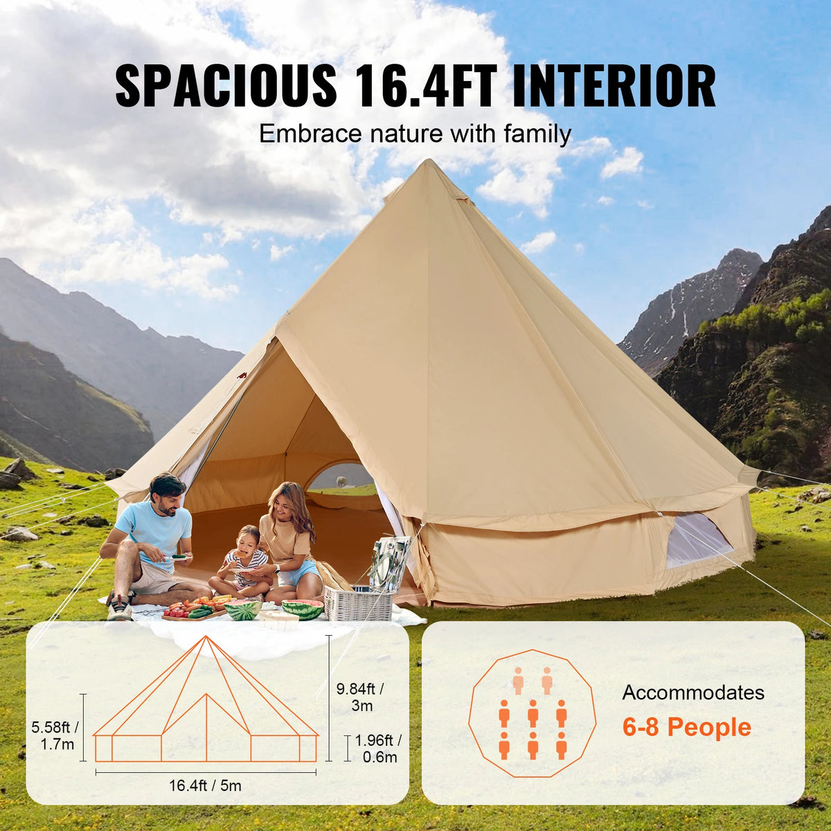 SucceBuy Canvas Bell Tent for Four Season Camping With Stove Jack