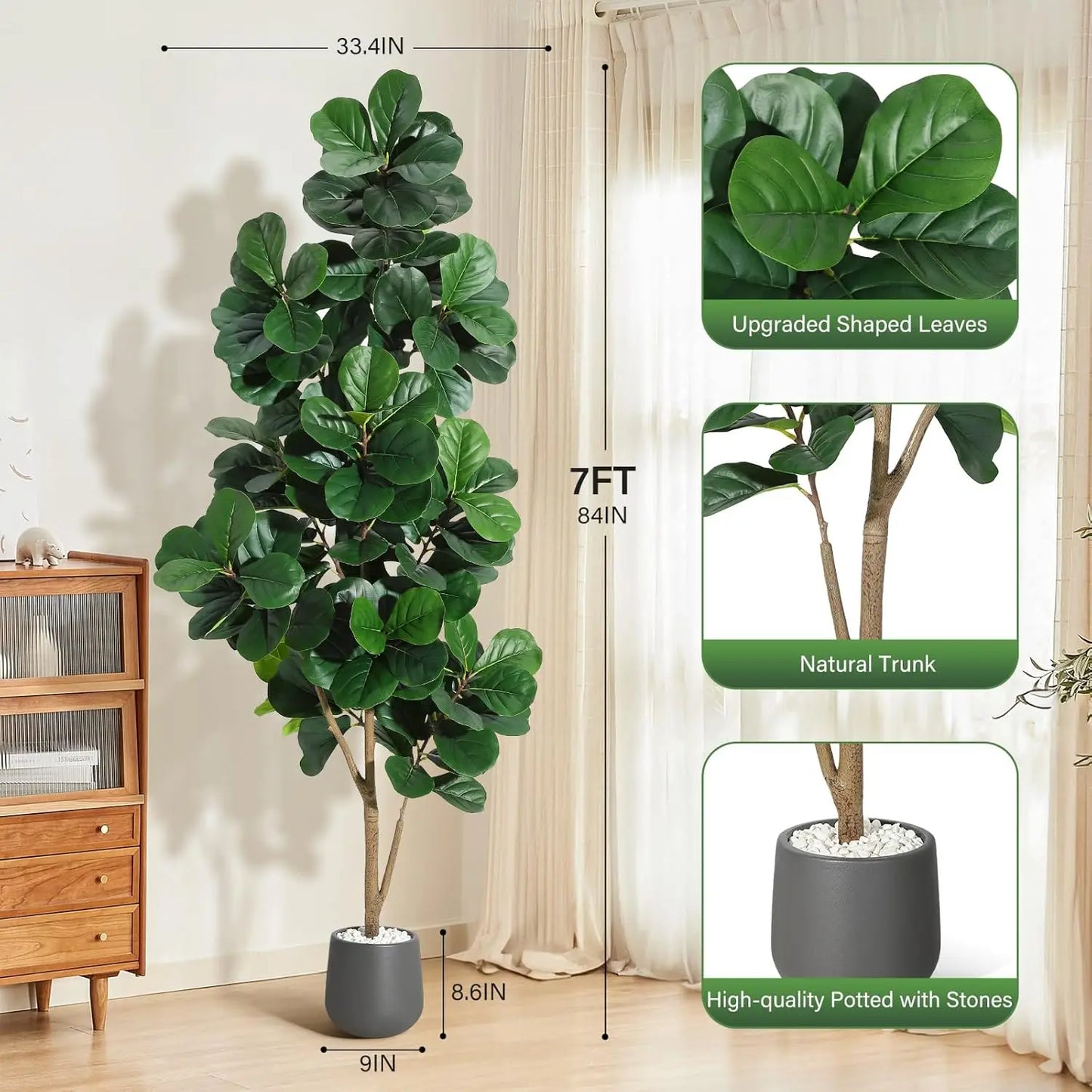 HiMISS Realistic Fiddle Leaf Fig Tree Artificial Planter Home Decor