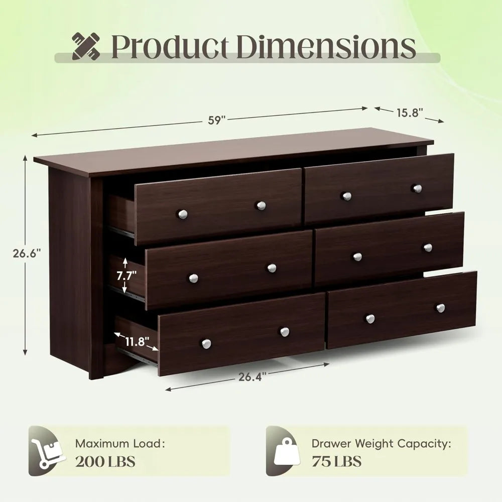 JUMMICO Six Drawer Dresser For Bedroom And Living Room