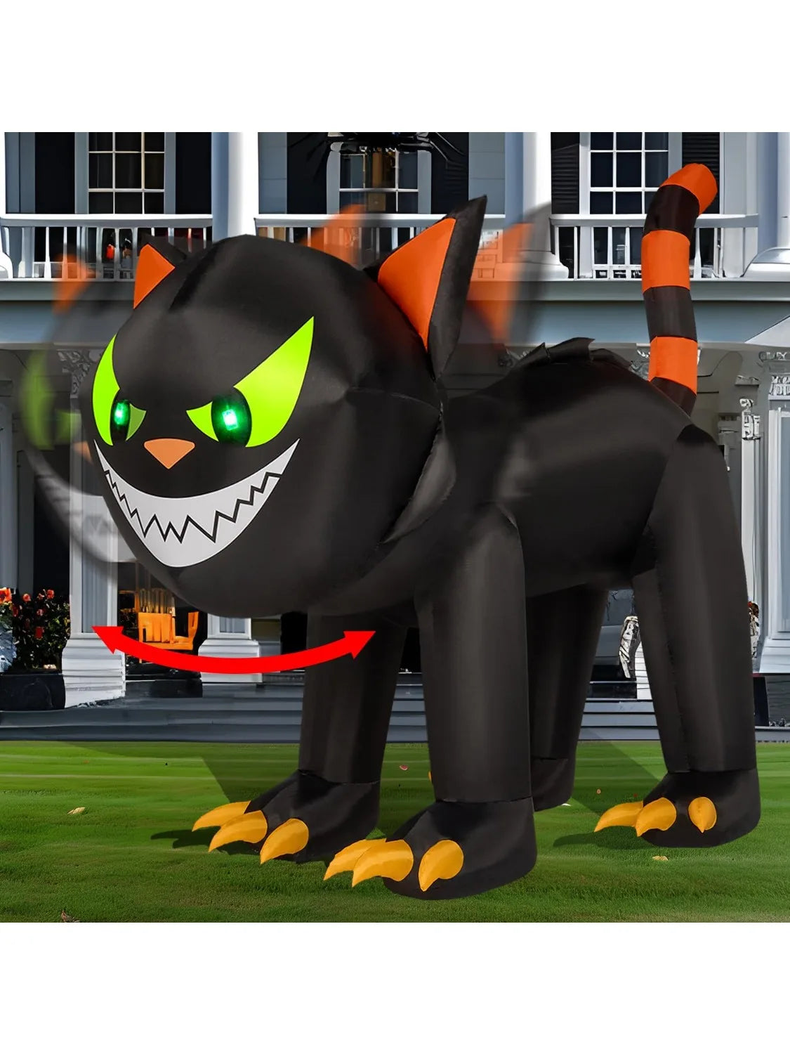 Joyfy Halloween Inflatable Cat With Moving Head And Led Lights