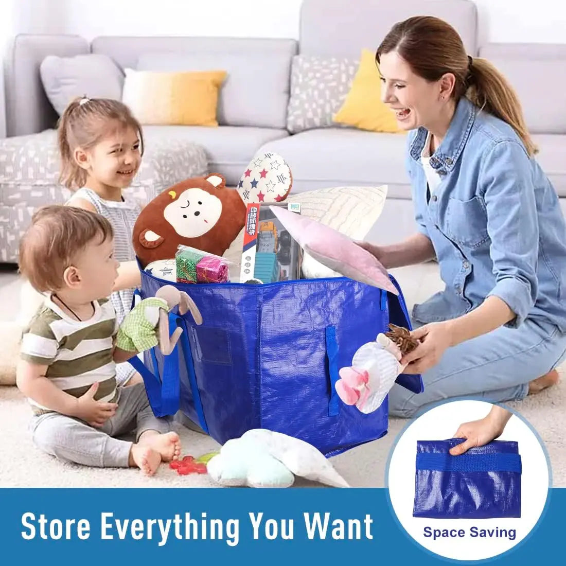 6 Pack Extra Large Moving Bags Heavy Duty with Zippers & Carrying Handles, Durable Storage Bags Moving Boxes for Closet Organize