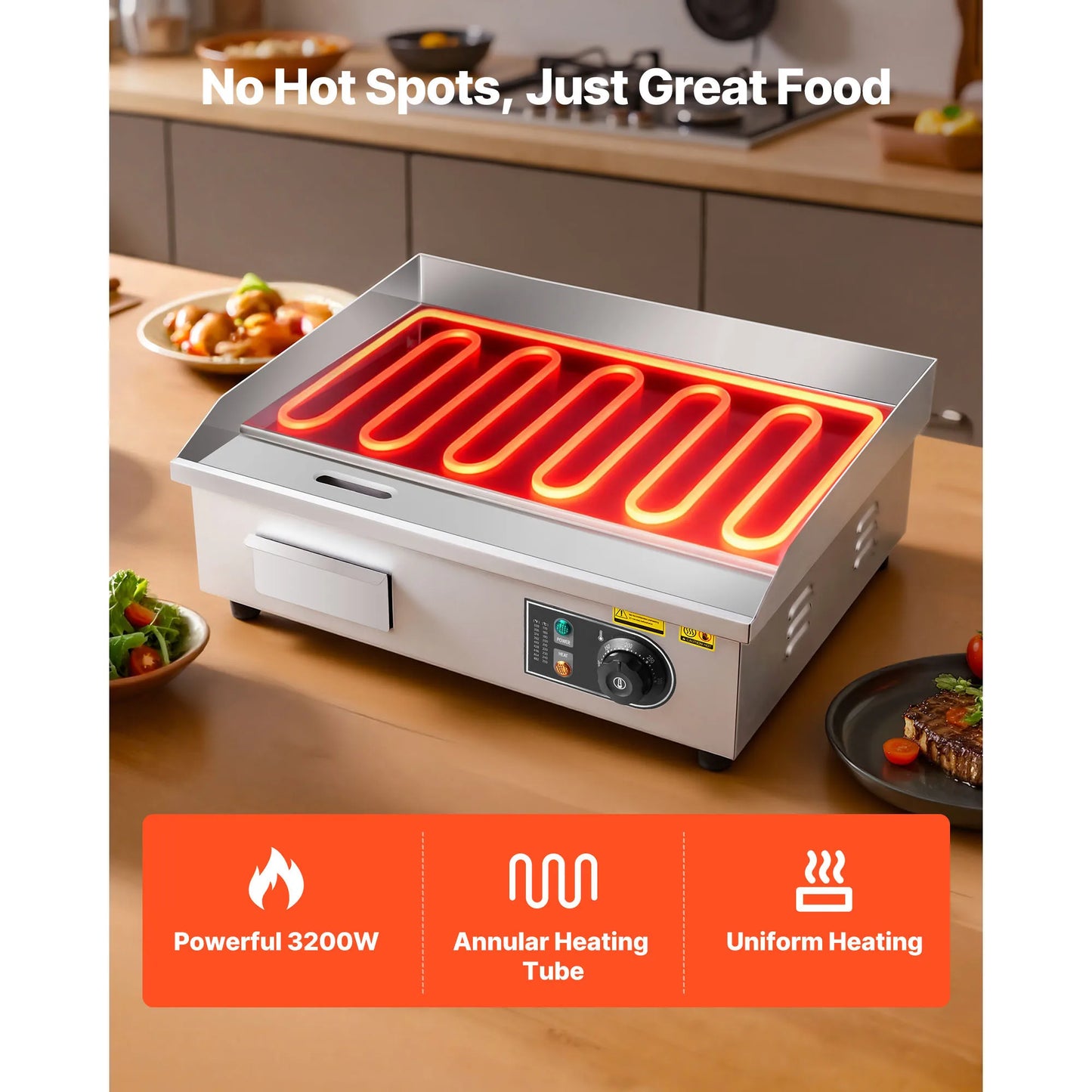 SucceBuy Commercial Electric Griddle With Adjustable Temperature Control