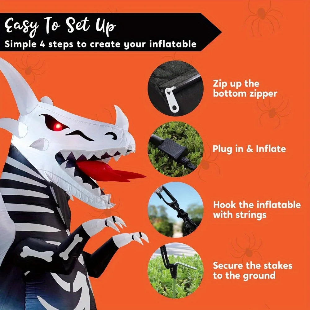 Joyfy Skeleton Dragon Halloween Outdoor Inflatable LED Decoration