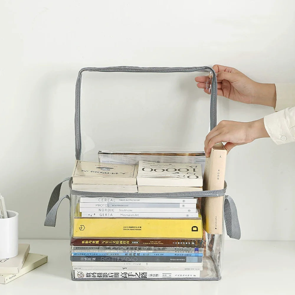 Foldable Transparent Storage Organizer Box With Handle For Books Toys