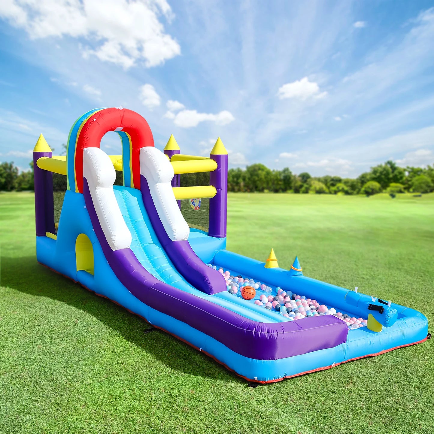 New Oxford cloth 16ft  4.9m Inflatable Water Slide Bounce House w/ Splash Pool & 480W Blower for Kids Party