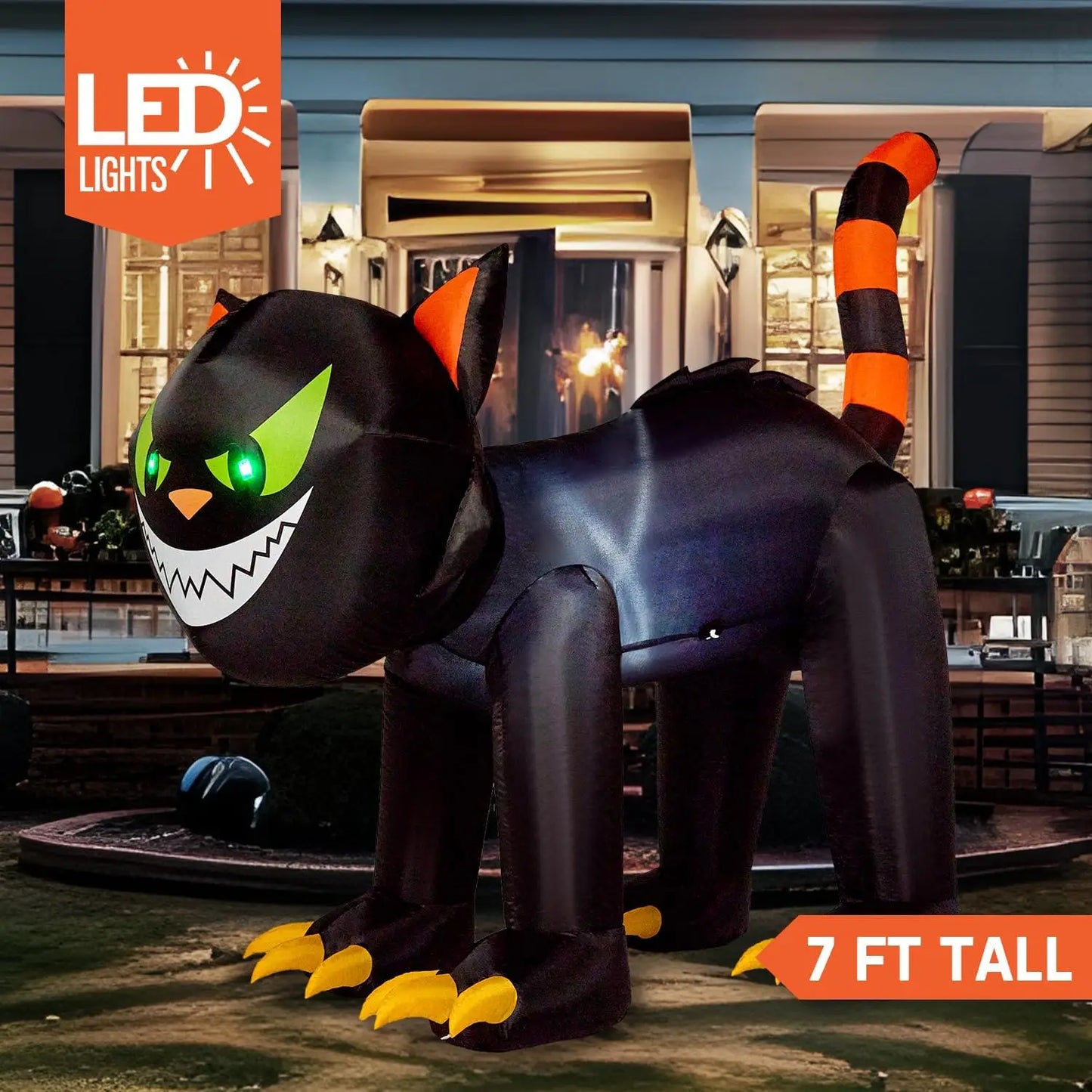 Joyfy Halloween Inflatable Cat With Moving Head And Led Lights