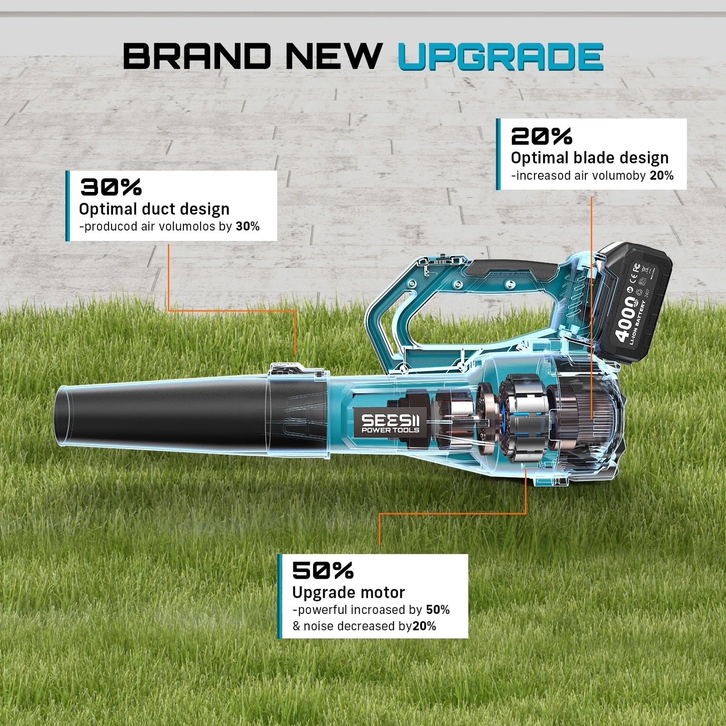 Seesii 900000RPM Brushless Electric Turbo Blower 780CFM Cordless Leaf Blower for snow Lawn Care Debris For Makita 18v BatteryPin