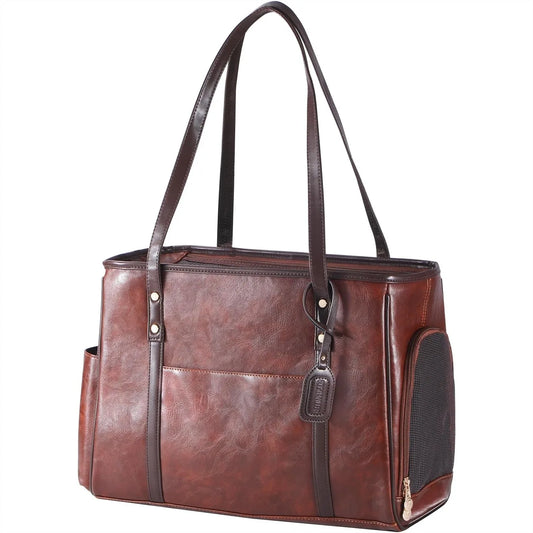 Soft Sided Pet Carrier Tote Bag, Airline Approved Dog Cat Carrier Purse with Pockets Coffee