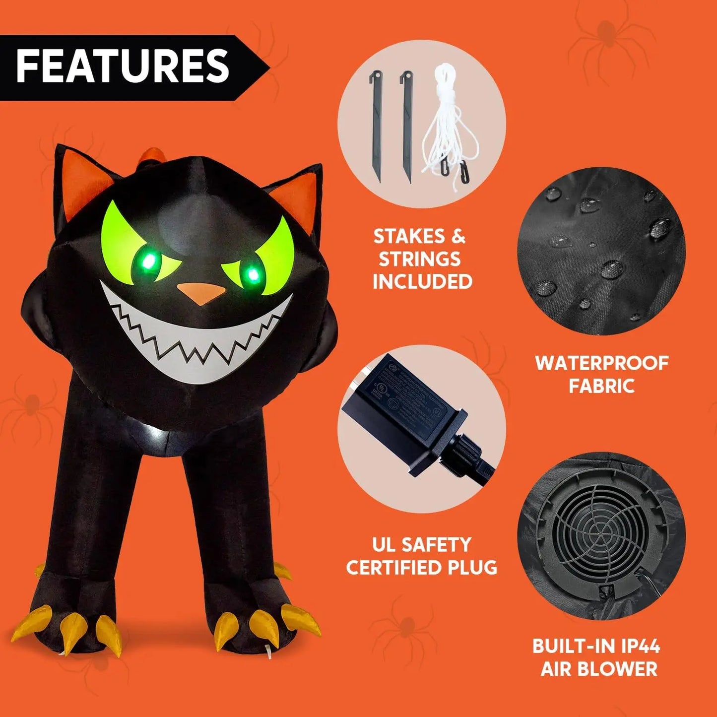 Joyfy Halloween Inflatable Cat With Moving Head And Led Lights