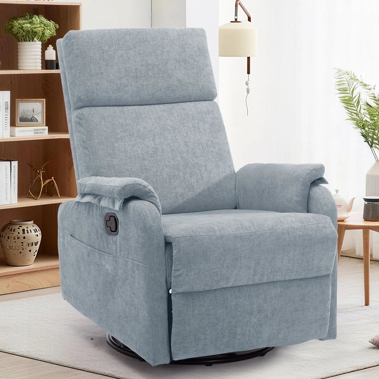 Korser Adult Ergonomic Manual Rocking Recliner Chair, Modern Minimal Fabric Adjustable Armchair with USB and Type-C Charging Ports