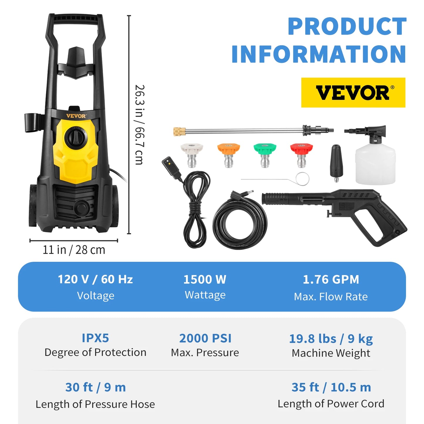 High Pressure Washer 1500W 2000 PSI Electric Car Wash Machine