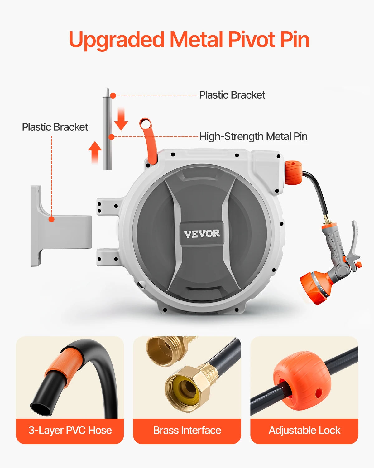 Retractable Wall Mounted Garden Hose Reel With 9 Pattern Nozzle