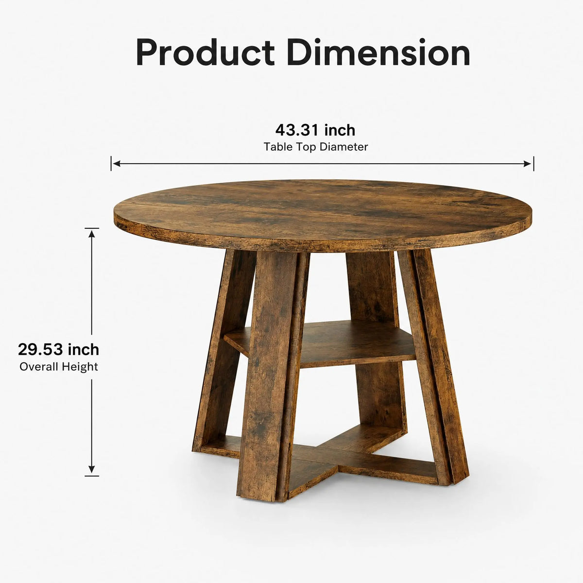 HiMISS Modern Farmhouse Pedestal Dining Table With Storage Shelf