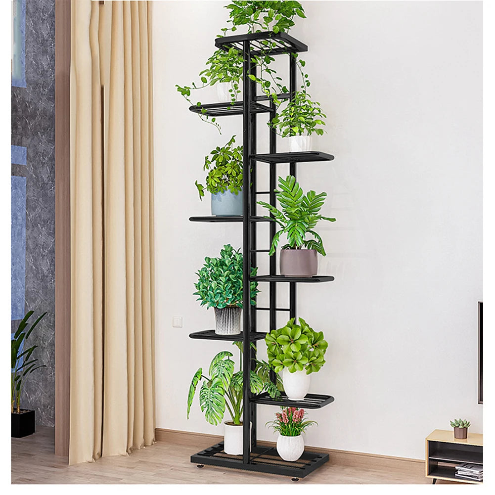8 Tiers Metal Plant Stand, Indoor Outdoor 9 Potted Plant Holders, Tiered Plant Shelf, Metal Flower Display Rack For Gaden