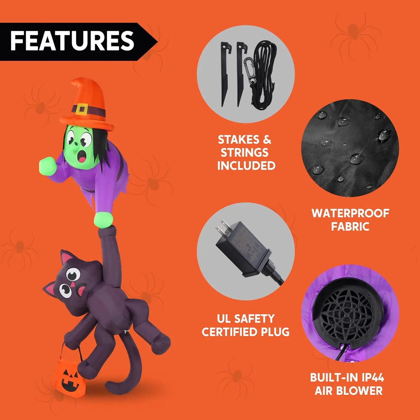 Joyfy Halloween Witch And Black Cat Inflatable Roof Decoration