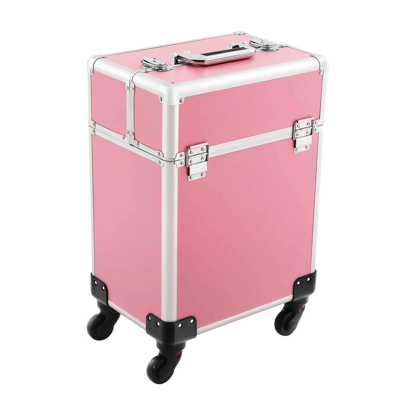 NEWEST Cosmetic Case Trolley with Locks, Professional Rolling Makeup Train Case with Drawers, Large Cosmetic Trolley Cosmetics Storage Organizer for Travel Makeup / Nail Art / Hair Styling, (Pink)