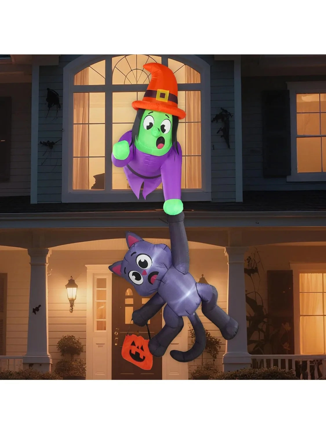 Joyfy Halloween Witch And Black Cat Inflatable Roof Decoration