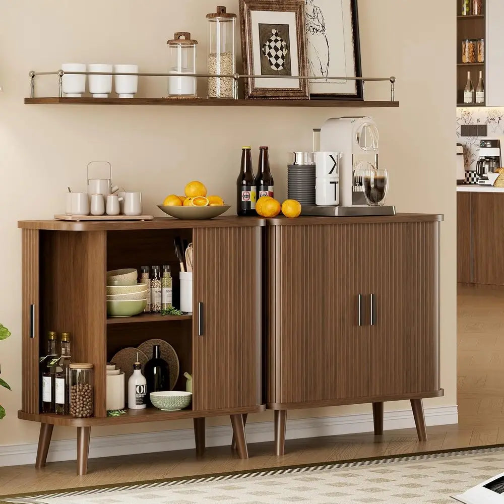 Sideboard Buet Cabinet with Sliding Door, 31.5" Wide luted ern Accent Storage Cabinet with Adjustable Shelves, Wood Coee Bar Bue