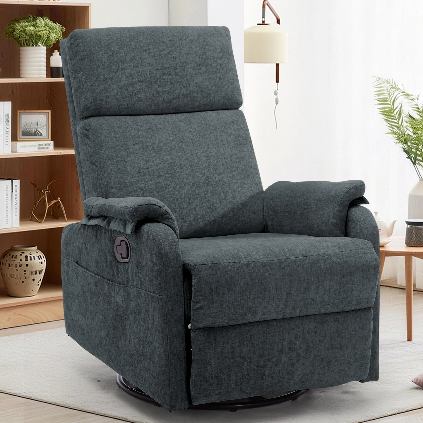 Korser Adult Ergonomic Manual Rocking Recliner Chair, Modern Minimal Fabric Adjustable Armchair with USB and Type-C Charging Ports